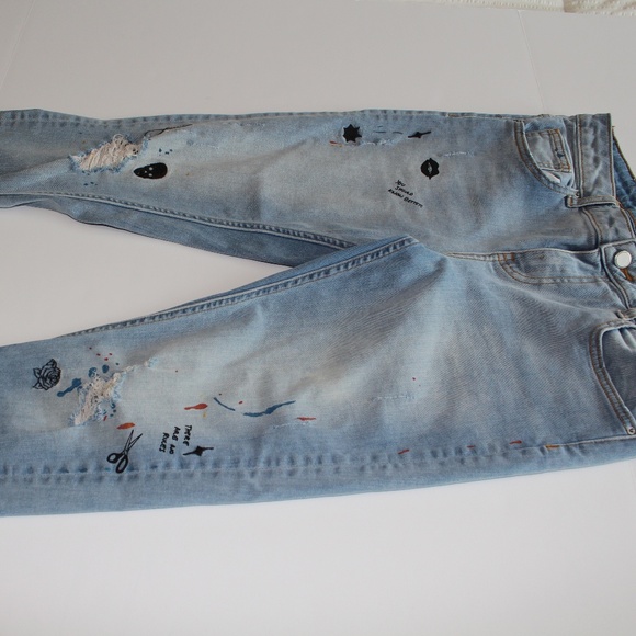 Zara Jeans Destroyed Style Cropped Capri Graffiti Poshmark